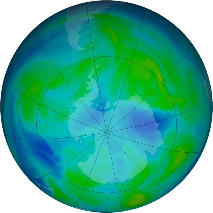 Antarctic ozone map for 29 April 2008